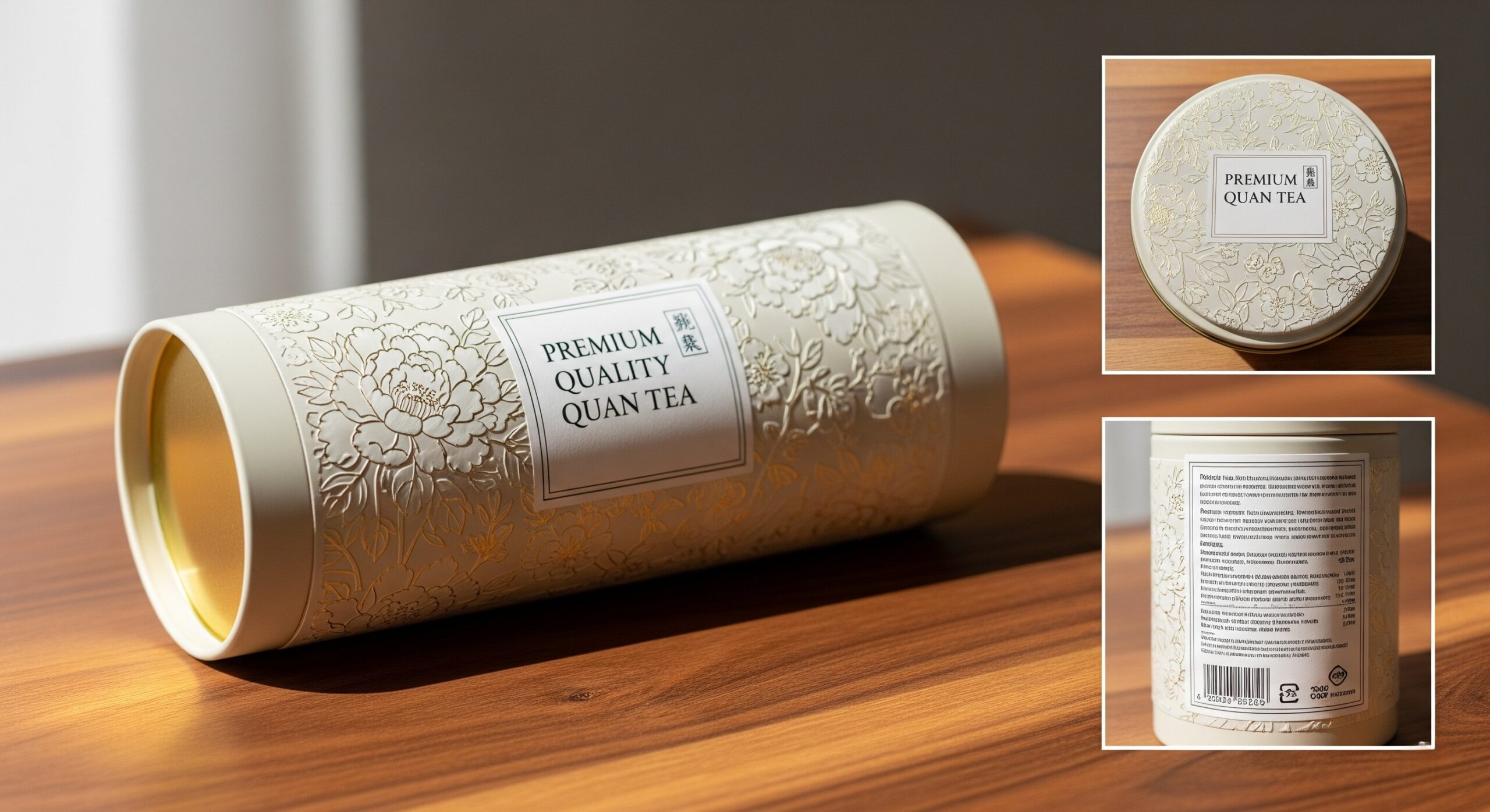 ai image premium tea can on walnut surface with embossed peony pattern and gold foil accents super beautiful ai设计品牌形象国潮奢茶罐 ai image premium tea can on walnut surface with embossed peony pattern and gold foil accents super beautiful ai设计品牌形象国潮奢茶罐