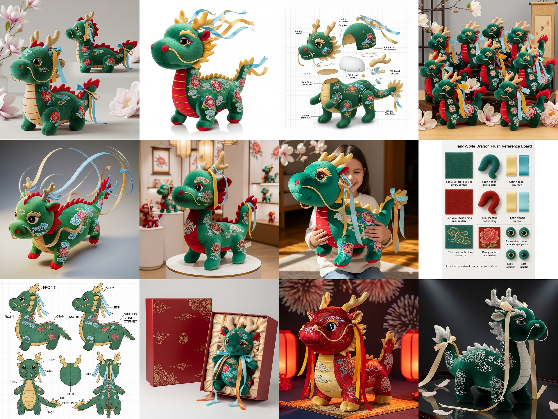 ai设计 爆款图唐风龙毛绒 玩具视图 国潮 ai design hero image tang style dragon plush ai prompts