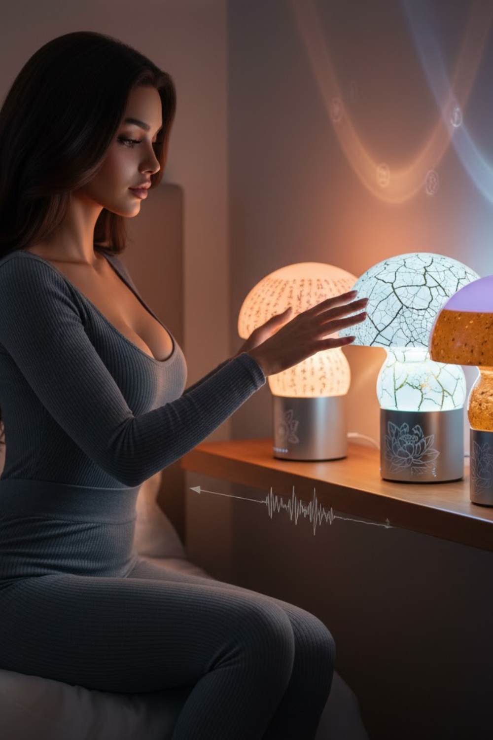 ai fashion design portfolio — sculptural bodysuits rhythmic leggings ambient mushrooms lamps c